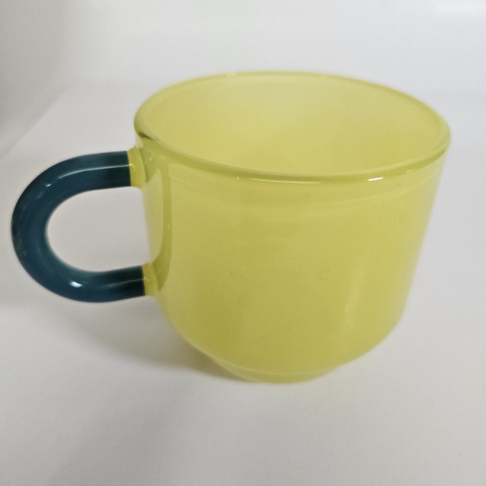 MCM Vintage Style Teal & Yellow glass mug hand crafted